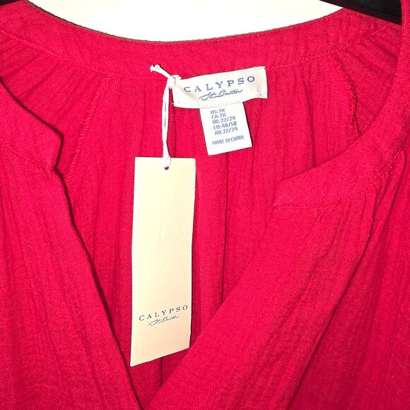 Calypso St Barth Womens Gauzy Cotton Boho Top Plus Size 2X Red NEW - Picture 4 of 4